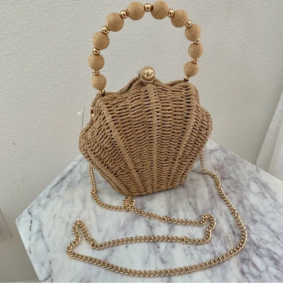 🐚 Victoria’s Secret Seashell Shaped Woven Raffia Straw Clamshell Basket Bag - Picture 11 of 11